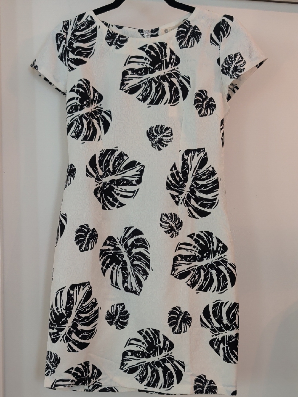 Relished White Shift Dress with Black Leaf Print